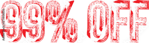 Red Grunge “99% off” Stamp Label – Sale Promotion Badge on White Background