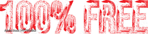 Red Grunge “100% free” Stamp Label – Sale Promotion Badge on White Background