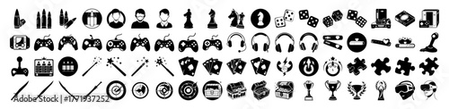 Assortment of game and entertainment icons, including gaming, strategy, and leisure activities