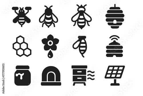 Bee icons drone icon robotic hive sensor vector flower ventilation nectar honeycomb
