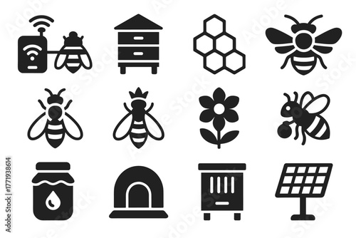 Honey icon vector drone system bee beehive collection nectar flower worker panel