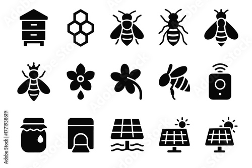 Entrance honeycomb beehive solar queen icon basket vector set nectar panel hive