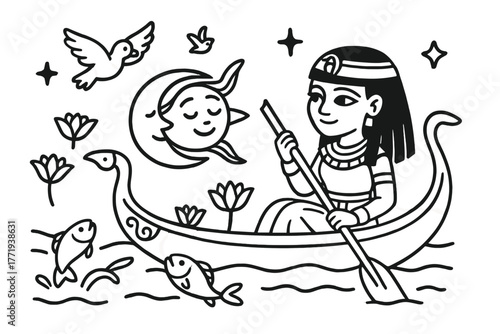 Smiling Celestial Eclipse. Peaceful eclipse scene with moon and sun smiling at each other, stars twinkling, and animals gazing,