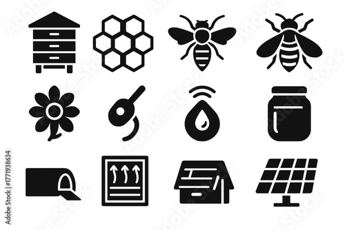 Flower queen hive vector sensor icon panel icons jar apiary eco solar