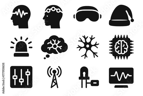 Display led transmitter icon indicator vector neural scanner headset chip eeg panel