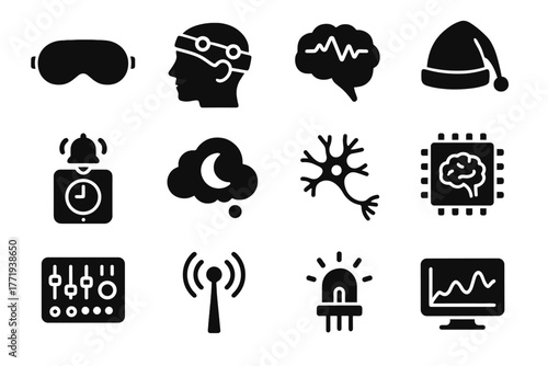 Mask wireless sleep tech icons module cloud indicator display transmitter nightcap vector