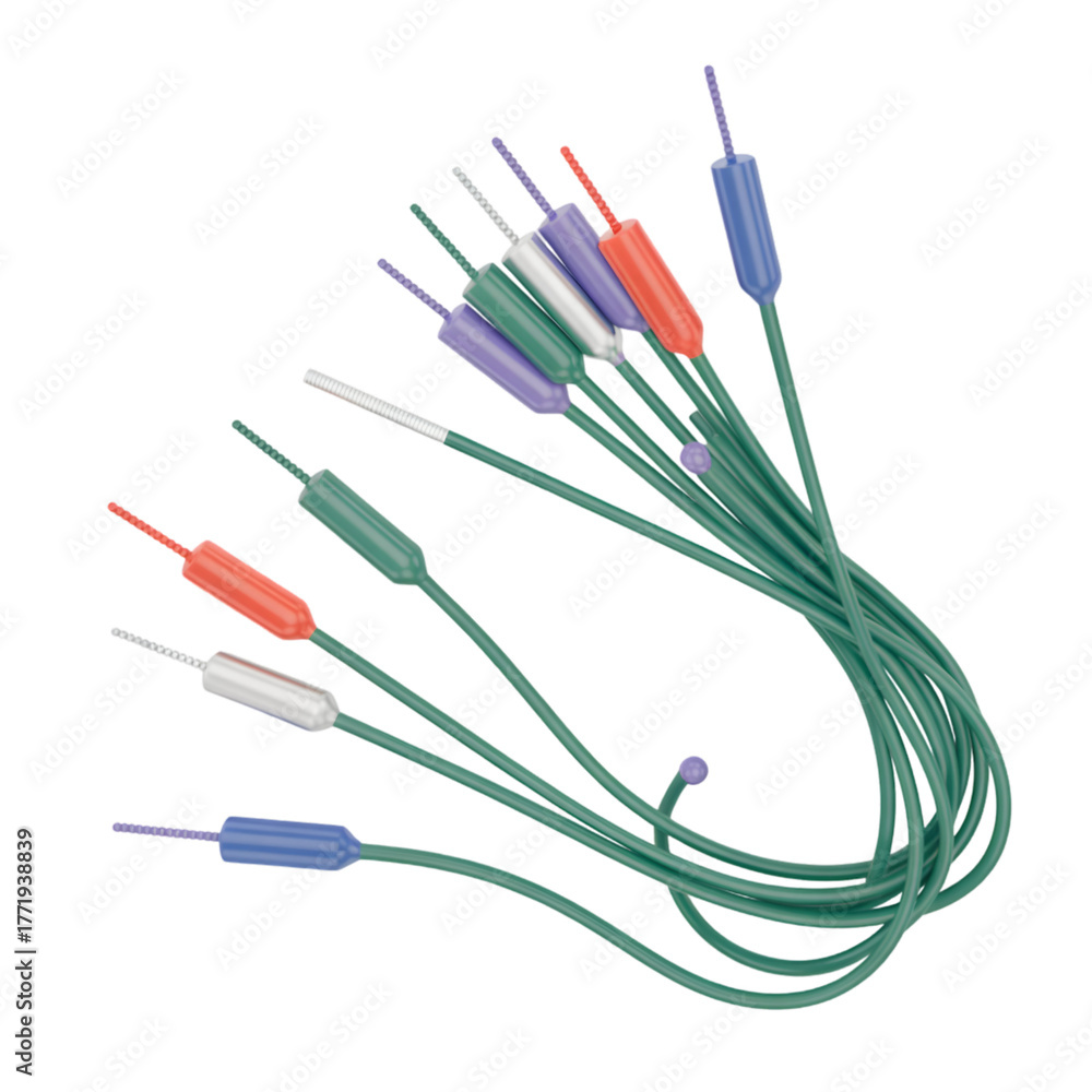 Fototapeta premium Medical catheters with colored connectors on a for healthcare applications