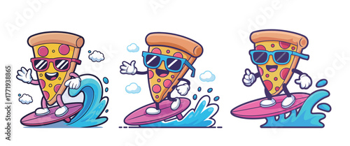 Photography Cool pizza slices surf the ocean waves wearing sunglasses embodying summer fun a