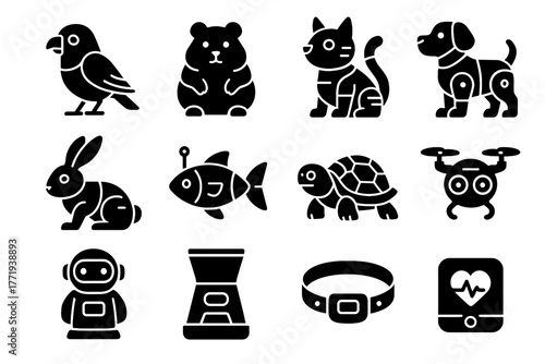 Smart icon pet vector icons robotic health feeder virtual cyber cat ai