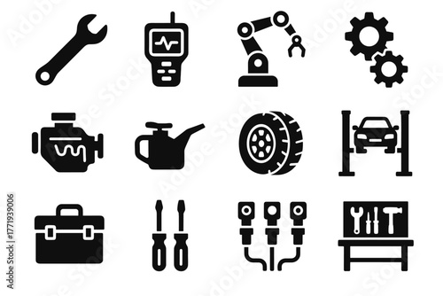 Block system tools mechanic arm oil vector ai diagnostic icon lift sensors