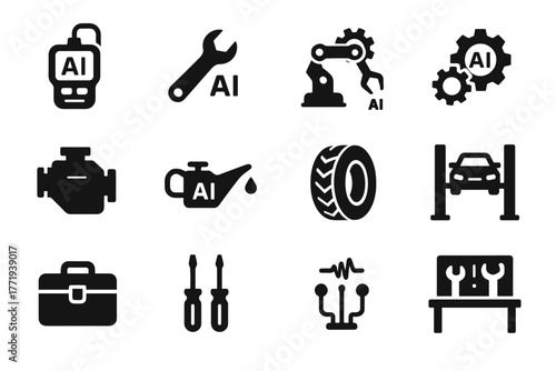 Tire vector lift screwdrivers can workbench icon arm mechanic hydraulic auto wrench