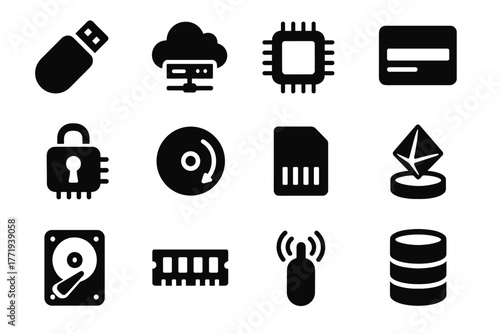 Drive icons memory server usb module transmitter hard smart icon card vector