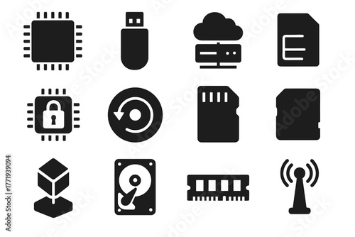 Digital vector encryption memory drive holographic hard card storage chip icon transmitter