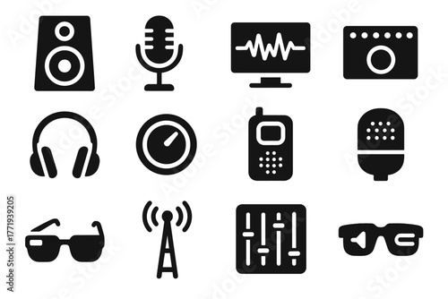 Dial icon glass smart recorder indicator volume vector acoustic display set led