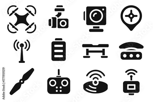 Propulsion drone vector radar blades controller remote quantum battery icon pack rotor