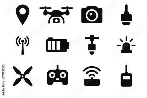 Module radar rotor drone quantum vector gps transmitter quadcopter blades camera icon