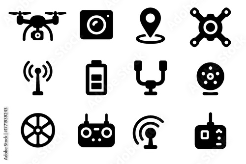 Vector battery quantum blades antenna sensor lights icon led drone pack communication