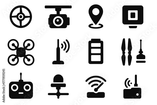 Propulsion data transmitter vector quantum icon remote led rotor system stabilizer drone