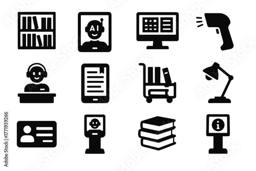 Book smart scanner digital icon bookshelves barcode vector information kiosk library