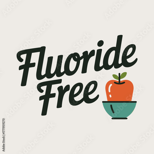 Fluoride Free graphic with apple and bowl in colorful design  