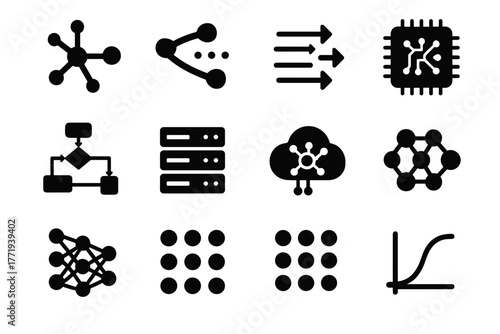 Chip icon input vector cloud training neural layer output network rack neuron