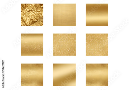 Golden foil metallic shiny glitter shimmer texture square set gold png on transparent background