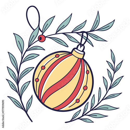Christmas ball with branch for holiday decoration