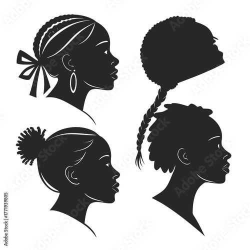 Diverse black women silhouettes with unique hairstyles