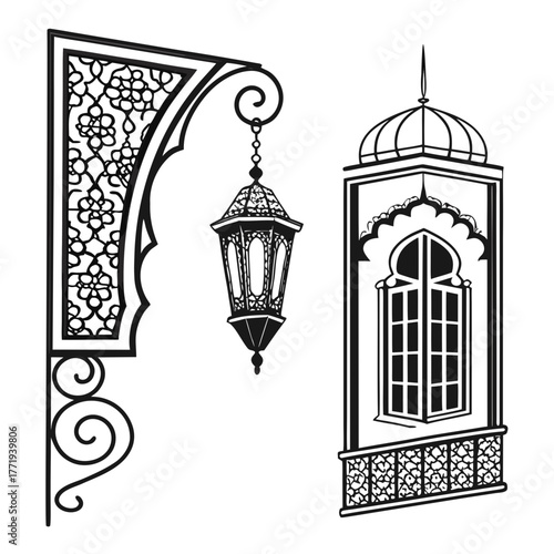 Arabic lantern and window with floral pattern