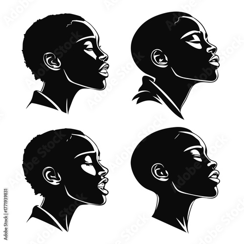 Four black women with short hair vector art