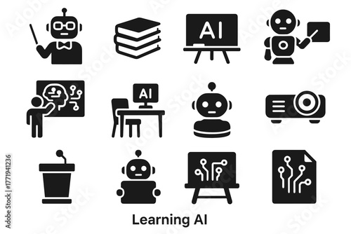 Book podium icon projector icons vector smart lecture learning ai professor student