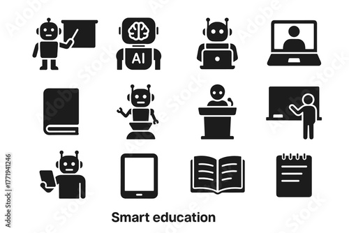 Icon education smart vector lecture book hologram icons teacher robot class tablet