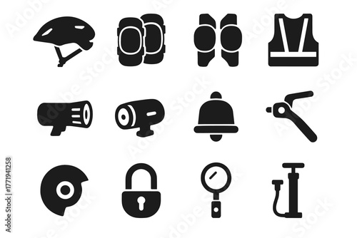 Lever front rear knee vector pads icons safety pump guard icon cycling