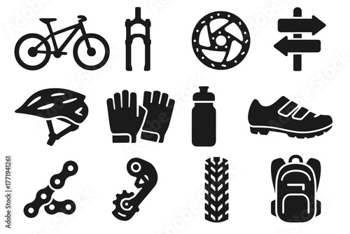 Derailleur fork chain vector icon mountain icons trail tread biking brakes bottle