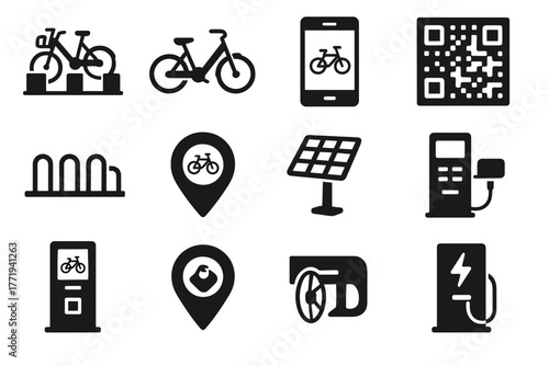 Station kiosk panel sharing tracker qr map vector slot bike icon icons