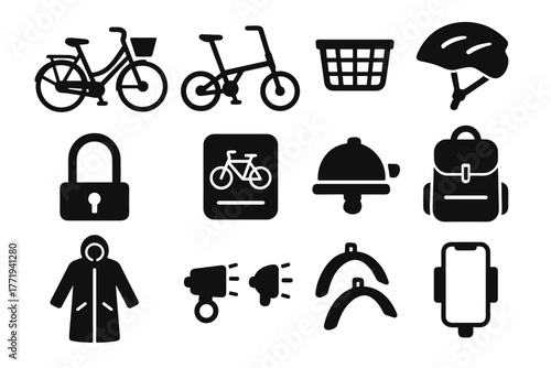 Holder icons bike icon urban lights backpack phone raincoat bell vector biking