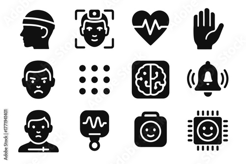 Calibration tracker scan icon biofeedback mood wearable vector chip signal sensor unit