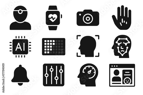 Icon monitoring ai vector biofeedback sensor recognition wearable mapping tracker expression icons