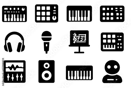 Speaker headphones keyboard vector icon pad mixer assistant digital synthesizer midi music