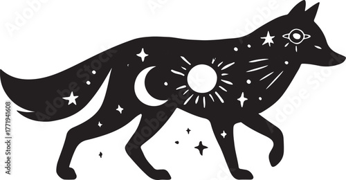 wolf celestial animal silhouette vector design, celestial spirit animals black wolf  silhouette vector illustration, 