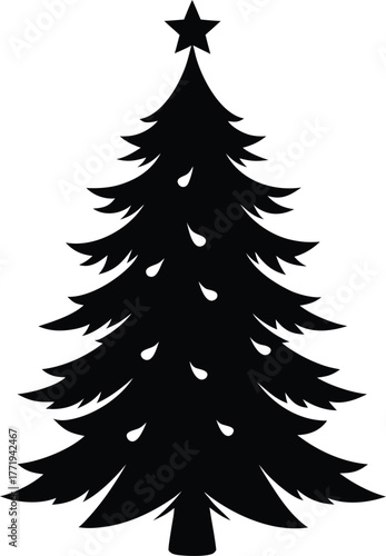 Christmas Tree Silhouette On White Background