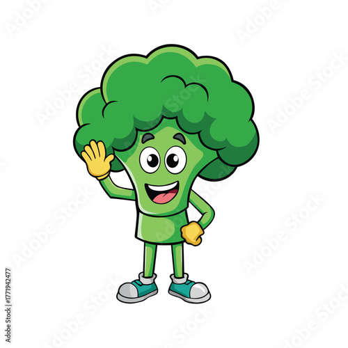 Cartoon Broccoli Character Waving Hand Vector