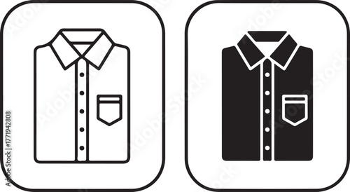 Classic button down shirt icons set outline and solid fill simple flat design style apparel symbols