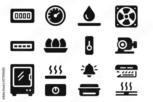 Laboratory incubator icon element timer door alarm vector heating egg icons dial
