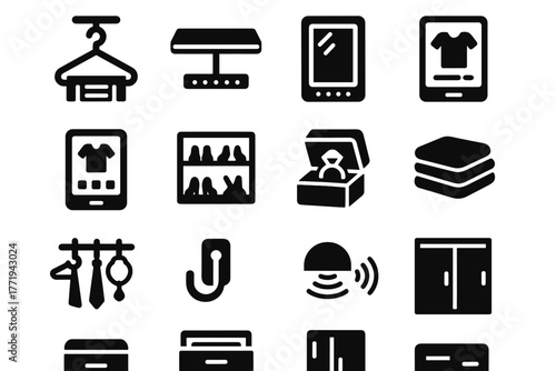 Wardrobe screen sliding shelf icons hook hanger coat vector sensor smart drawer