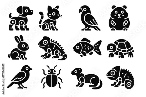 Robot pet bunny icons vector robotic turtle canary chameleon kitten icon ferret