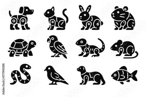 Icons robot cyber turtle icon bird rabbit fish pet vector parrot ferret