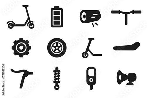 Pack wheel kickstand electric control eco scooter panel green icon vector battery