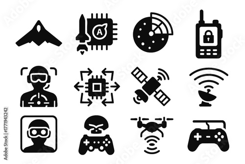 Autopilot countermeasures vector strike military combat ai night radar icon satellite device