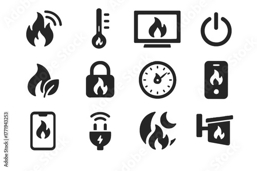 Safety lock device fireplace vector timer icon heat dial smart slider